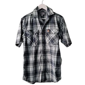 Carhartt Mens Relaxed Green Plaid Short Sleeve Snap Button Down Shirt - Size S